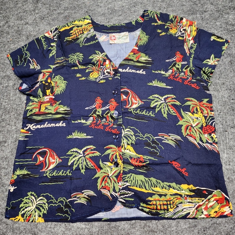 Hilo Hattie Vintage Hawaii Hawaiian Button Down Shirt Hula Short Sleeve XS Women
